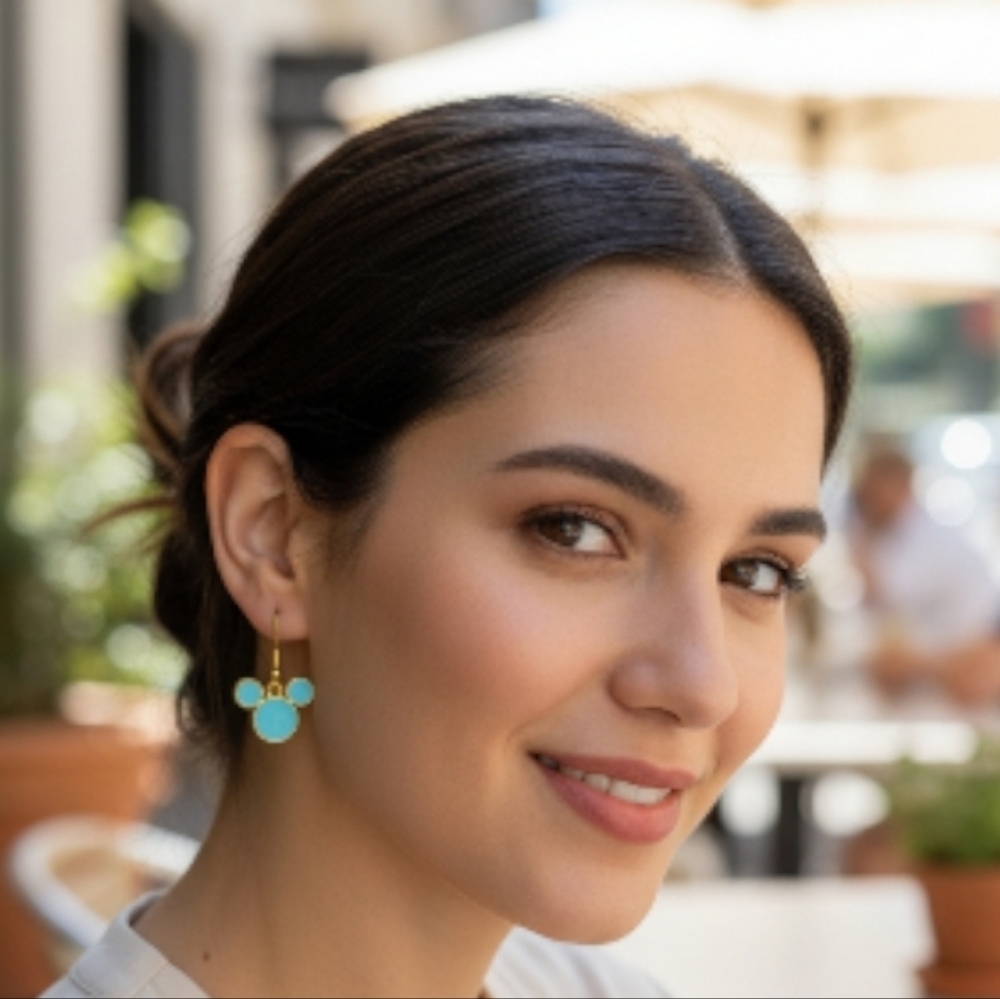 Aqua Enamel Mickey Head Earrings - Picture 4 of 4